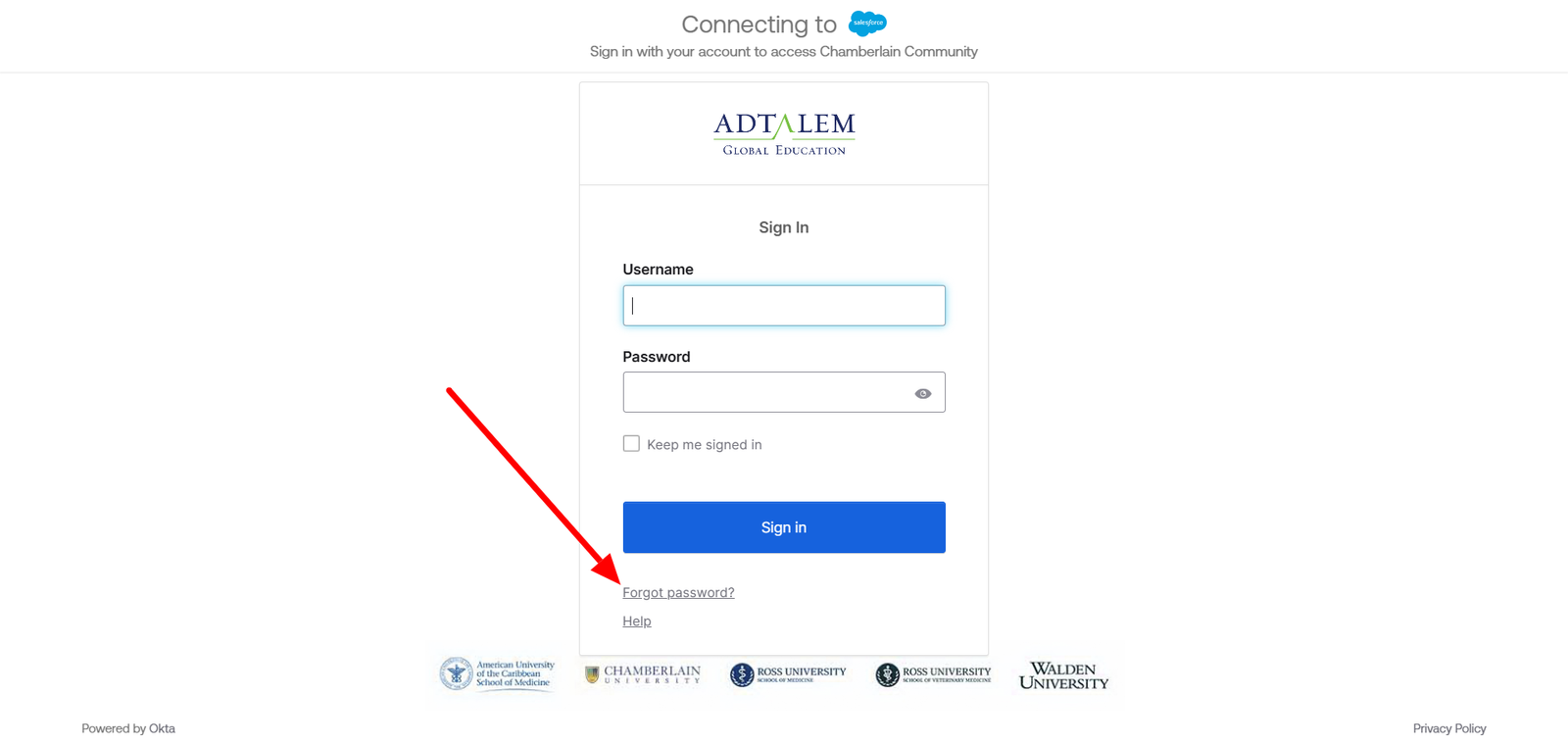 Chamberlain University Student Portal Login forgot password
