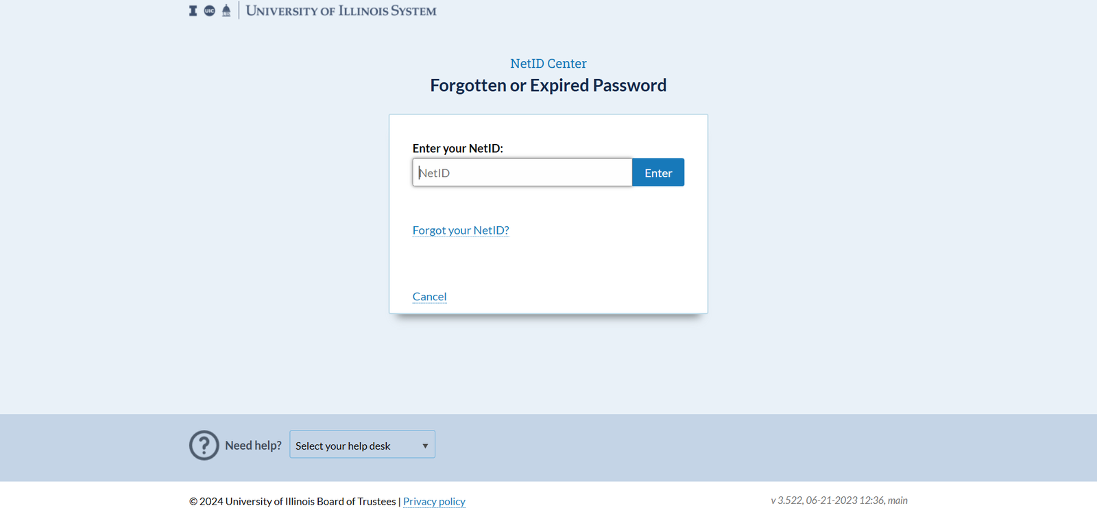 UIUC Self-Service Student Forgot password page two