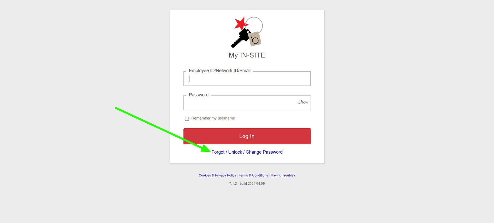 My Insite forgot password